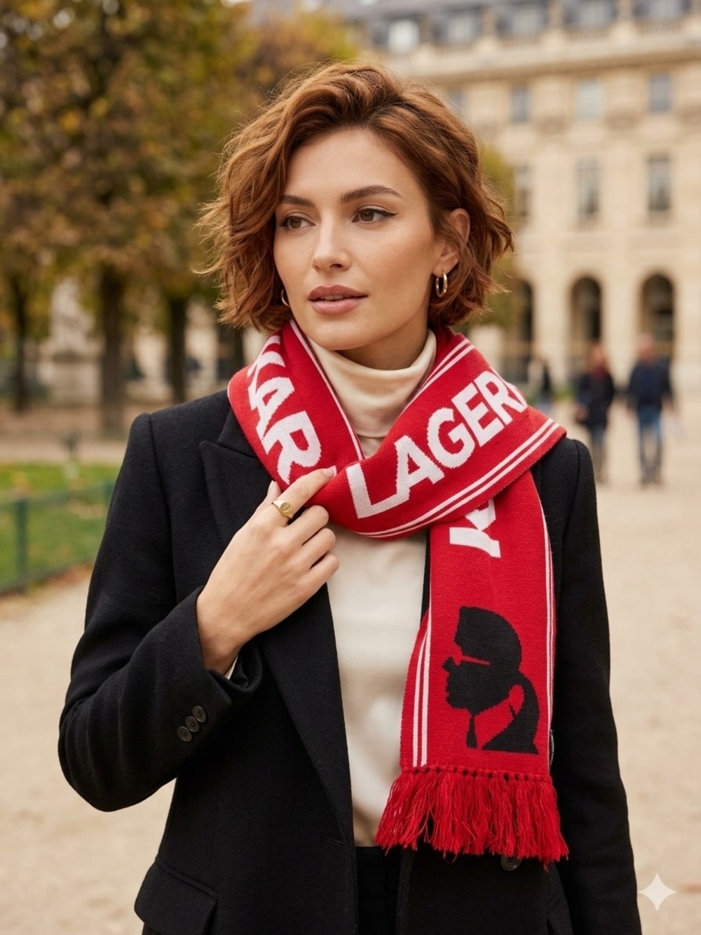 Karl Lagerfeld Large Red Logo Knit Scarf